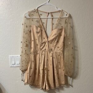 Hello Molly Gold Star Mesh Sleeve Romper